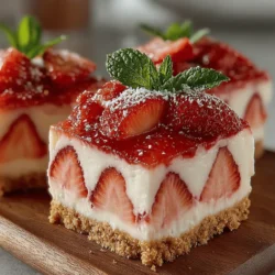 As the warm sunlight floods our days and the temperatures rise, there's nothing quite as delightful as indulging in a frozen dessert. These treats are especially appealing during the summer months when the heat can make any sweet endeavor feel like a chore. One standout choice for a refreshing dessert is the Frozen Strawberry Cheesecake Bars. This recipe encapsulates the essence of summer in every bite, combining the sweet, tangy flavor of strawberries with the rich, creamy texture of cheesecake.