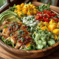 Tropical ingredients have surged in popularity within modern cuisine, captivating the taste buds of food lovers around the world. The bright, exotic flavors of fruits like mango, pineapple, and coconut transport diners to sun-soaked beaches, making them an appealing choice for any dish. Mango, in particular, stands out as a star ingredient in this salad, boasting a rich sweetness that perfectly complements savory elements while adding a burst of vibrant color.
