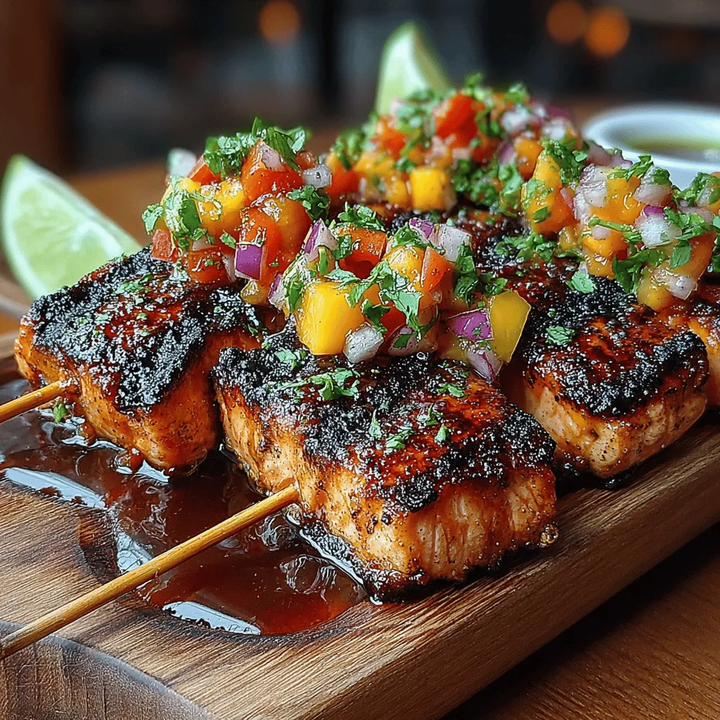 Grilled Salmon Skewers with Sweet Peach Salsa are a delightful fusion of flavors that evoke the essence of summer, even in the chill of winter. This dish combines the rich, savory taste of marinated salmon with the bright, fruity notes of fresh peach salsa, creating a perfect balance that is both refreshing and satisfying. The succulent, flaky texture of grilled salmon pairs beautifully with the sweet, tangy salsa, making each bite a burst of flavor. Whether you're hosting a backyard barbecue, planning a picnic, or simply seeking a quick weeknight dinner, this recipe is designed to be simple yet impressive, ensuring that your culinary skills shine.
