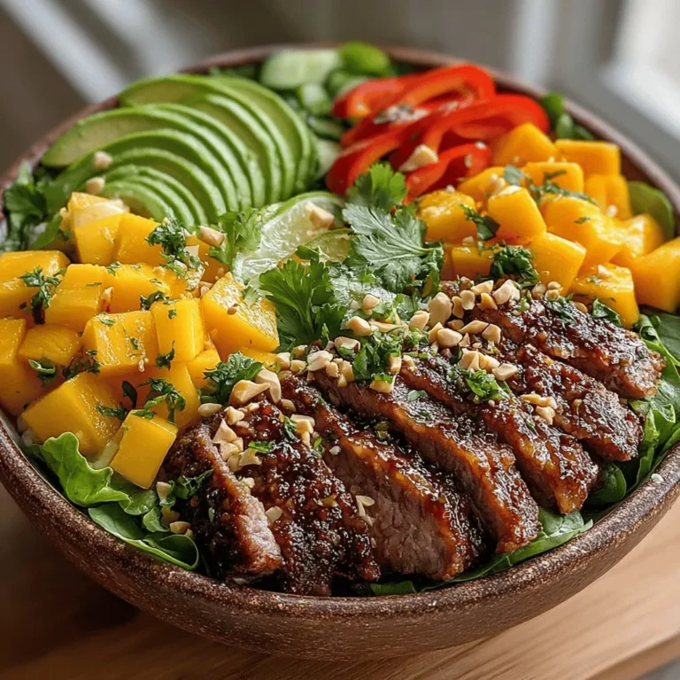 In the realm of vibrant and healthful cuisine, few dishes can compete with the refreshing zest of a Tropical Tango Mango & Beef Salad Bowl. This exquisite dish brings together the rich flavors of succulent beef and the sweet, juicy notes of ripe mangoes, creating a delightful balance that tantalizes the taste buds. The combination of these ingredients not only satisfies hunger but also provides a visual feast, showcasing a colorful array of fresh vegetables and herbs that make this salad a standout option for any meal. Whether you're looking for a light lunch or a fulfilling dinner, this salad promises to elevate your dining experience.