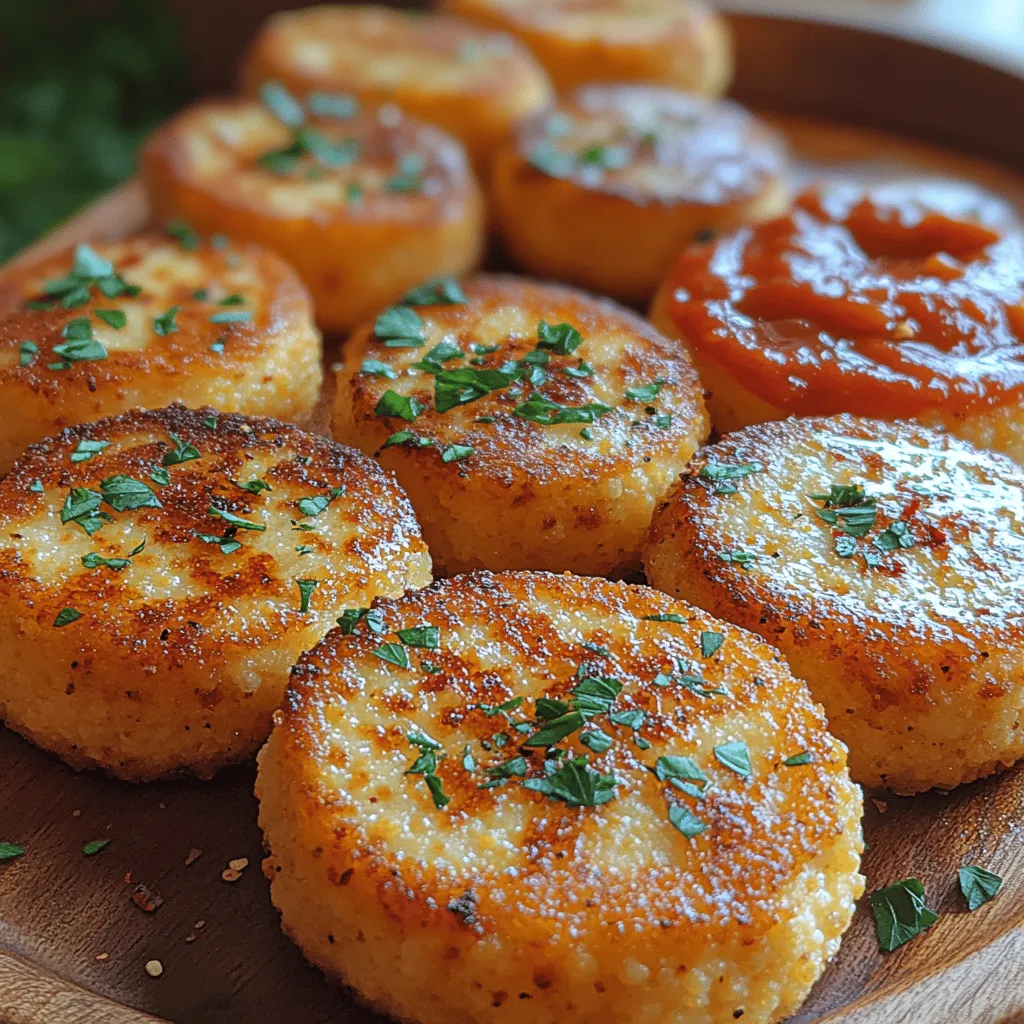 Crispy Parmesan Polenta Cakes are a delightful culinary creation that showcases the versatility of polenta, transforming it into a dish that can be enjoyed in various ways. Whether served as an appetizer, a side dish to accompany your favorite proteins, or even as a satisfying main course, these cakes bring a unique texture and flavor to the table. The combination of creamy polenta and the sharp, nutty notes of Parmesan cheese results in a dish that is not only comforting but also visually appealing when fried to a golden crisp. Perfect for casual weeknight dinners or elegant dinner parties, these polenta cakes are sure to impress your guests and family alike.