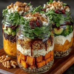 As the leaves turn from vibrant greens to shades of amber and crimson, and the air takes on a refreshing crispness, the culinary world begins to shift its focus toward the rich and hearty flavors of autumn. It is during this enchanting season that we can truly celebrate the bounty of the harvest, and what better way to do so than with a recipe that embodies the essence of fall? Enter the Autumn Bliss Salad Jars, a colorful and nourishing dish that not only delights the palate but also presents a visual feast that captures the beauty of the season.