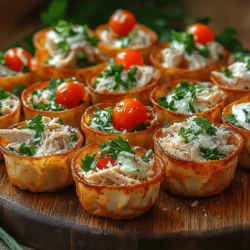When it comes to appetizers that are both delicious and visually appealing, Mini Chicken Caesar Wonton Bites stand out as a delightful choice. These bite-sized treats are a creative twist on the classic Caesar salad, combining the familiar flavors of chicken, creamy dressing, and crunchy lettuce—all nestled within a crispy wonton wrapper. Perfect for a variety of occasions, from lively parties and game day gatherings to casual family get-togethers, these mini morsels are sure to impress your guests and satisfy their taste buds.