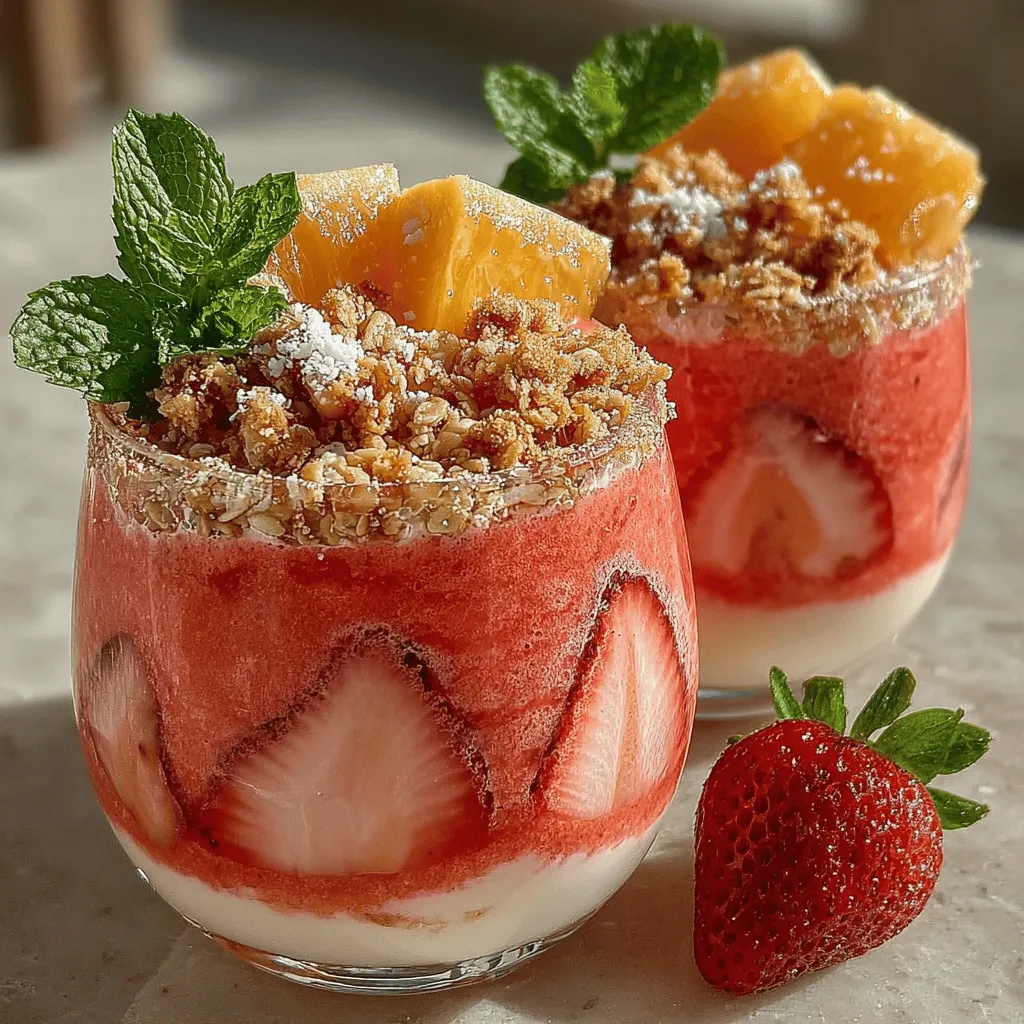 In the realm of healthy snacks and nutritious treats, smoothie cups have emerged as a refreshing favorite, seamlessly blending convenience with vibrant flavors. The Tropical Bliss Strawberry Mango Smoothie Cups stand out not only for their delicious taste but also for their ability to deliver a wholesome dose of nutrients in a visually appealing manner. This recipe is perfect for breakfast on the go, a mid-afternoon pick-me-up, or even a light dessert. With the combination of juicy strawberries and sweet mangoes, these smoothie cups transport you to a sun-soaked paradise, making them an enticing option for any time of day.