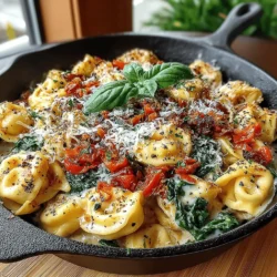 To create the luscious sauce for your Creamy Tomato Tortellini Skillet Delight, you’ll want to start by properly mixing the tomatoes and broth. Begin by heating a large skillet over medium heat. Once the skillet is warm, add your diced tomatoes (canned or fresh) along with the vegetable or chicken broth. Use a wooden spoon to stir the mixture gently, allowing the acidity of the tomatoes to blend seamlessly with the savory notes of the broth.