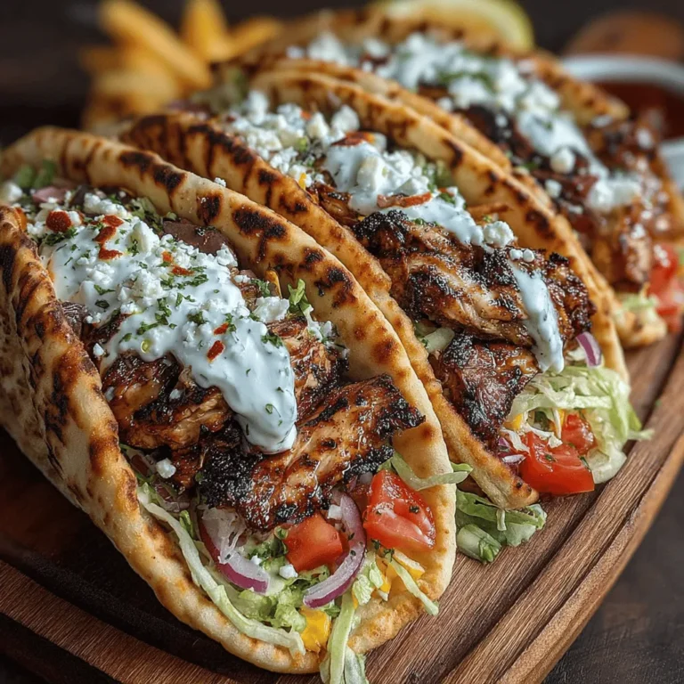 Savory Chicken Gyros with Creamy Tzatziki Wraps is a delightful dish that transports you straight to the bustling streets of Greece with every bite. This recipe combines tender marinated chicken, a refreshing tzatziki sauce, and fresh vegetables, all enveloped in warm pita bread. It's not just a meal; it's an experience that engages all your senses. The harmonious blend of flavors and textures in each wrap creates a culinary journey that makes dining feel special, whether you're hosting a dinner party or looking for a satisfying weeknight meal. The gyros are not only delicious but also versatile, allowing for customization based on your preferences.