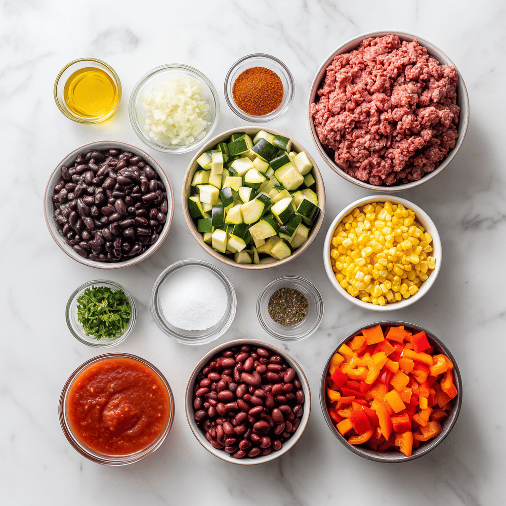 Ingredients for Family-Friendly Slow Cooker Chili with a Veggie Boost