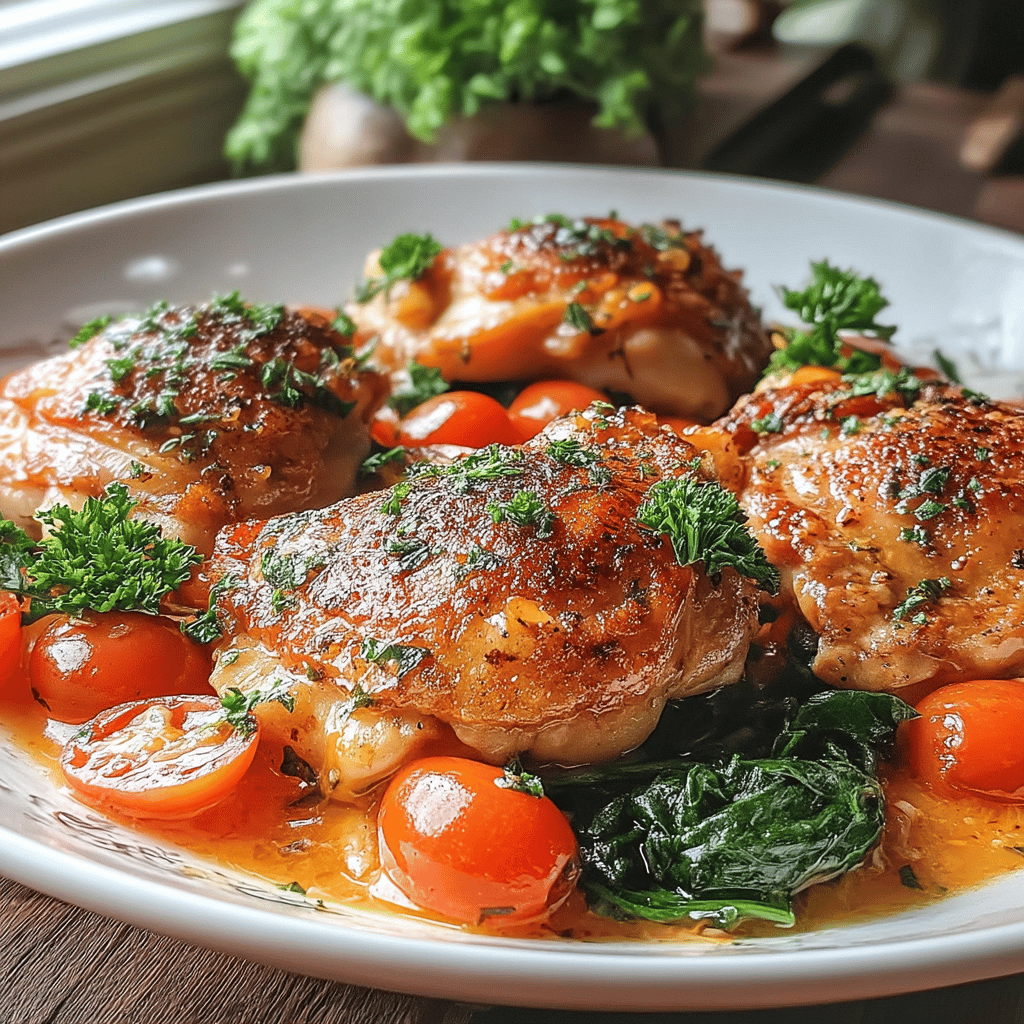 As the busy week wraps up and family nights beckon, there's nothing better than gathering around the dinner table for a cozy meal that warms the heart and delights the palate. Enter the <strong>Speedy Garlic Butter Chicken Skillet</strong>—your new go-to recipe for a deliciously satisfying evening.” /></p>
<h2>Key Ingredients</h2>
<ul>
<li>4 boneless, skinless chicken breasts</li>
<li>4 tablespoons unsalted butter</li>
<li>4 cloves garlic, minced</li>
<li>1 teaspoon dried Italian herbs (or a mix of oregano and basil)</li>
<li>1 teaspoon paprika</li>
<li>Salt and pepper, to taste</li>
<li>1 cup cherry tomatoes, halved</li>
<li>2 cups fresh spinach (or arugula)</li>
<li>Juice of 1 lemon</li>
<li>Fresh parsley, chopped (for garnish)</li>
<li>Optional: Grated Parmesan cheese for serving</li>
</ul>
<p>These ingredients come together to create a rich, flavorful dish that’s perfect for cozy family dinners!</p>
<h2>Baking Process for Speedy Garlic Butter Chicken Skillet</h2>
<p>Creating the delicious Speedy Garlic Butter Chicken Skillet is a straightforward process that brings a cozy, heartwarming dish to your family dinner. While this recipe mainly involves skillet cooking rather than baking, follow these steps for a perfectly executed garlic butter chicken that will leave everyone asking for seconds!</p>
<h3>Ingredients:</h3>
<ul>
<li>4 boneless, skinless chicken thighs or breasts</li>
<li>4 tablespoons unsalted butter</li>
<li>4 cloves garlic, minced</li>
<li>1 teaspoon dried thyme (or 1 tablespoon fresh thyme)</li>
<li>Salt and pepper to taste</li>
<li>2 cups baby spinach (optional)</li>
<li>Lemon wedges, for serving</li>
</ul>
<h3>Cooking Instructions:</h3>
<ol>
<li><strong>Prep the Chicken</strong>: </li>
<li>
<p>Begin by patting the chicken dry with paper towels to ensure it browns nicely. Season both sides generously with salt and pepper.</p>
</li>
<li>
<p><strong>Heat the Skillet</strong>:</p>
</li>
<li>
<p>Place a large skillet over medium-high heat and allow it to heat up. You want a nice sizzle when the chicken hits the pan; this helps to lock in moisture.</p>
</li>
<li>
<p><strong>Sear the Chicken</strong>:</p>
</li>
<li>
<p>Add 1 tablespoon of butter to the skillet and let it melt completely. Then, carefully add the chicken pieces. Sear for about 5-7 minutes on each side until golden brown and cooked through (internal temperature should reach 165°F). If your skillet is too crowded, cook in batches to achieve that perfect sear.</p>
</li>
<li>
<p><strong>Prepare the Garlic Butter</strong>:</p>
</li>
<li>
<p>Once the chicken is cooked, remove it from the skillet and set aside, covering it with aluminum foil to keep warm. In the same skillet, lower the heat to medium and add the remaining 3 tablespoons of butter. Let it melt, then add the minced garlic and thyme. Sauté for about 1 minute until fragrant—be careful not to burn the garlic.</p>
</li>
<li>
<p><strong>Combine the Ingredients</strong>:</p>
</li>
<li>
<p>Return the chicken to the skillet. Let it simmer for an additional 2-3 minutes, ensuring each piece is generously coated in the garlic butter sauce. At this point, you can also add the baby spinach if you desire; it will wilt perfectly in the warm sauce.</p>
</li>
<li>
<p><strong>Serve</strong>:</p>
</li>
<li>
<p>Once everything is beautifully combined, remove the skillet from heat. Serve the chicken hot, drizzled with the luscious garlic butter sauce, and squeeze fresh lemon juice over the top for added brightness.</p>
</li>
<li>
<p><strong>Enjoy Your Family Meal</strong>:</p>
</li>
<li>Pair your speedy garlic butter chicken with your favorite sides like mashed potatoes, rice, or a fresh salad to create a complete meal. Enjoy the cozy atmosphere of family night as you dig into this scrumptious dish!</li>
</ol>
<p>This recipe is perfect for those busy weeknights when you want something quick yet comforting. Happy cooking!</p>
<h2>Serving Suggestions</h2>
<p>To elevate your Speedy Garlic Butter Chicken Skillet for cozy family nights, consider the following serving suggestions:</p>
<ol>
<li>
<p><strong>Over a Bed of Rice</strong>: Serve the garlic butter chicken over fluffy white or brown rice to soak up the delicious flavors of the garlic butter sauce. You can enhance the dish by adding a sprinkle of chopped green onions or toasted sesame seeds for extra flavor and crunch.</p>
</li>
<li>
<p><strong>With a Side of Veggies</strong>: Pair the chicken with steamed or roasted vegetables, such as asparagus, broccoli, or green beans. This not only complements the dish but also adds a pop of color and nutrition to your meal.</p>
</li>
<li>
<p><strong>On a Bed of Noodles</strong>: Toss your favorite noodles in the skillet after the chicken is cooked, allowing them to absorb the rich flavors. Egg noodles, spaghetti, or rice noodles work wonderfully and create a comforting, hearty meal.</p>
</li>
<li>
<p><strong>With a Fresh Salad</strong>: A light, crisp salad makes a perfect counterpoint to the richness of the garlic butter chicken. A simple arugula or mixed greens salad tossed with olive oil, lemon juice, and a sprinkle of parmesan can refresh the palate.</p>
</li>
<li>
<p><strong>Crusty Bread for Dipping</strong>: Serve slices of warm crusty bread or garlic bread alongside the dish, allowing your family to mop up any remaining garlic butter sauce. This adds an extra layer of comfort and makes the meal feel complete.</p>
</li>
<li>
<p><strong>Rustic Roasted Potatoes</strong>: For a heartier option, serve the dish with rustic roasted potatoes seasoned with herbs. The crispy texture of the potatoes pairs beautifully with the tender chicken.</p>
</li>
<li>
<p><strong>A Splash of Wine</strong>: Consider pairing your meal with a glass of white wine, such as Sauvignon Blanc or Chardonnay, which complements the garlic flavors exceptionally well. For non-alcoholic options, sparkling water with a hint of lemon is refreshing.</p>
</li>
<li>
<p><strong>Savory Biscuits</strong>: Soft, buttery biscuits can be a delightful addition. They can be served on the side for a charming touch, perfect for scooping up any leftover sauce.</p>
</li>
</ol>
<p>Choose one or a combination of these suggestions to create a balanced and satisfying meal that your family will love on cozy nights in!</p>
<h2>Conclusion</h2>
<p>In just under 30 minutes, this Speedy Garlic Butter Chicken Skillet recipe transforms simple ingredients into a warmth-filled, comforting meal that’s perfect for cozy family nights. The rich, buttery garlic sauce envelops the chicken in flavor while the fresh herbs bring a vibrant touch to the dish. Not only is this recipe quick and effortless, but it also encourages quality time around the dinner table, where laughter and stories emerge. Serving this dish alongside some crusty bread or a fresh garden salad will complete the experience, making it a go-to family favorite that you’ll find yourself revisiting again and again. Embrace the joy of cooking together and savor every bite of this delightful meal!</p>
<div id=